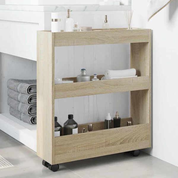 vidaXL Narrow Storage Trolley 3 Tier Sonoma Oak Engineered Wood