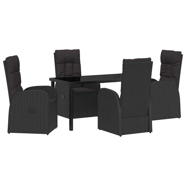 vidaXL Garden Dining Set with Cushion 5 pcs Black Poly Rattan