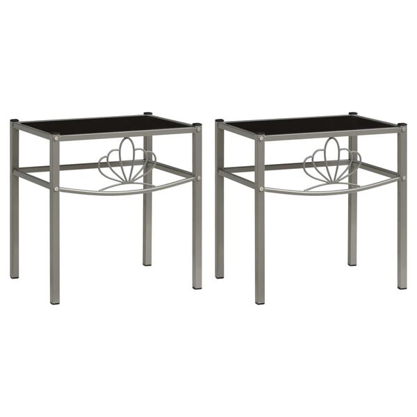 vidaXL Bedside Cabinets 2 pcs Grey and Black Metal and Glass