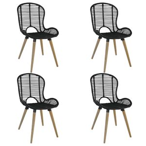 vidaXL Dining Chair | Set of 4 | Black | Natural Rattan, Wood