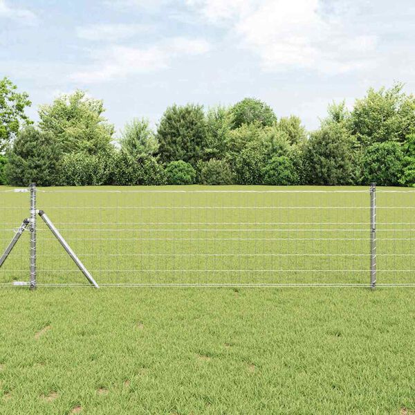 vidaXL Fence with Post Silver 0.4 x 50 m Steel and PVC