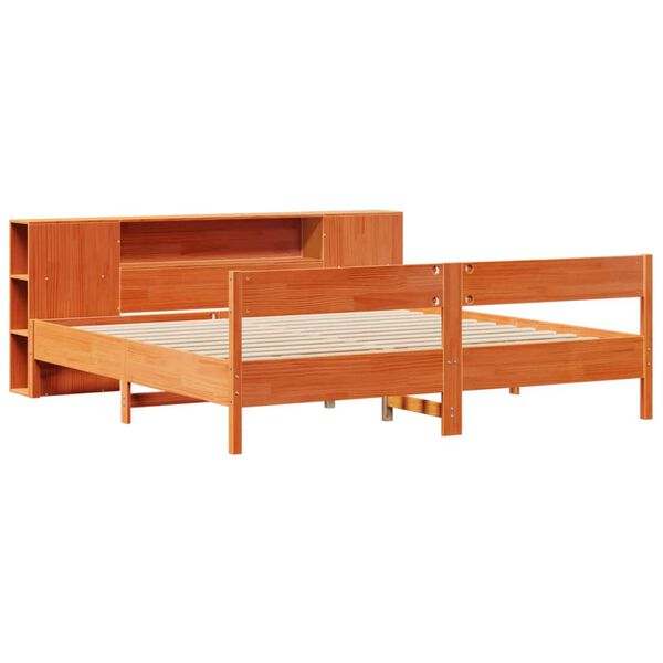 vidaXL Bookcase Bed without Mattress Wax Brown 200x200cm Solid Wood Pine