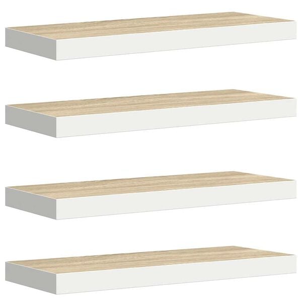 vidaXL Floating Wall Shelves 4 pcs Oak and White 60x23.5x3.8 cm MDF