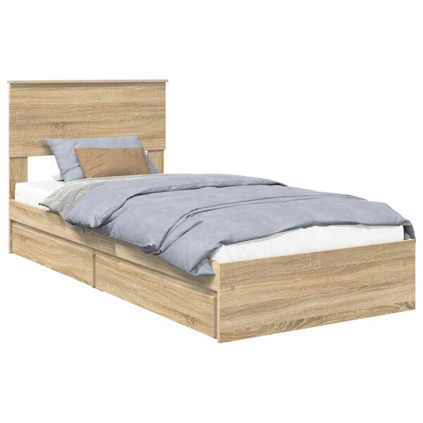 vidaXL Storage Bed with Drawer Sonoma Oak 75 x 190 cm Engineered Wood