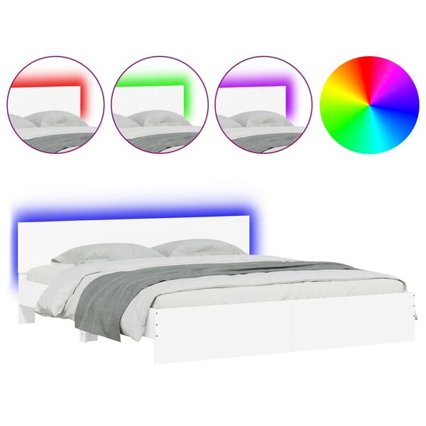 vidaXL Bed Frame with LED without Mattress White 200x200 cm