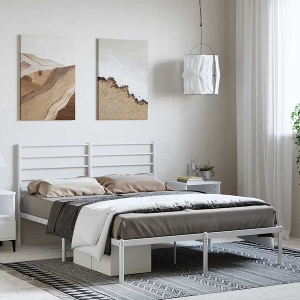 vidaXL Metal Bed Frame without Mattress with Headboard White 135x190cm