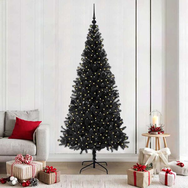 vidaXL Christmas Tree with 300 LEDs with Stand Black 210 cm PVC