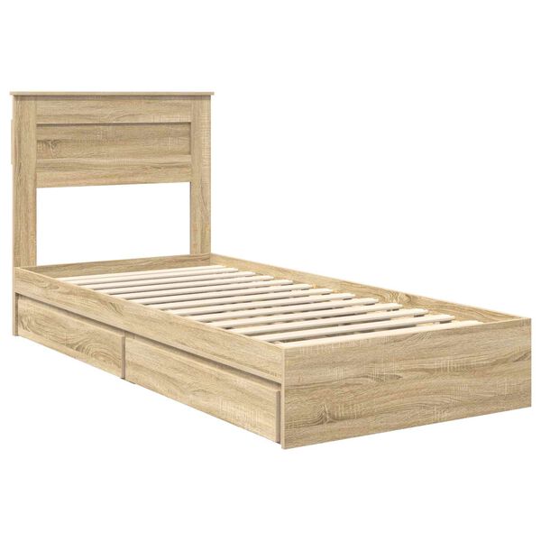 vidaXL Storage Bed with Drawer Sonoma Oak 90 x 190 cm Engineered Wood