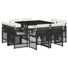 vidaXL 9 Piece Garden Dining Set with Cushions Black Poly Rattan