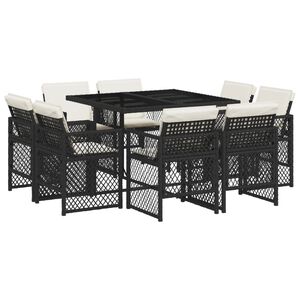 vidaXL 9 Piece Garden Dining Set with Cushions Black Poly Rattan