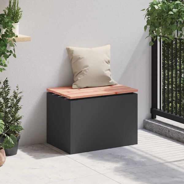 vidaXL Garden Bench Black 60 x 40 x 43 cm Solid Douglas Wood and Steel