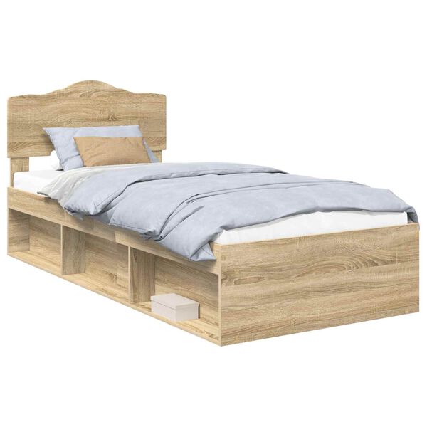 vidaXL Bed Frame with Headboard Sonoma 100 x 200 cm Solid Pine Wood