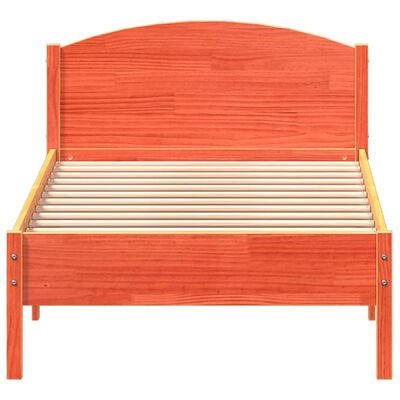 vidaXL Bed Frame with Headboard Wax Brown 90x200 cm Solid Wood Pine