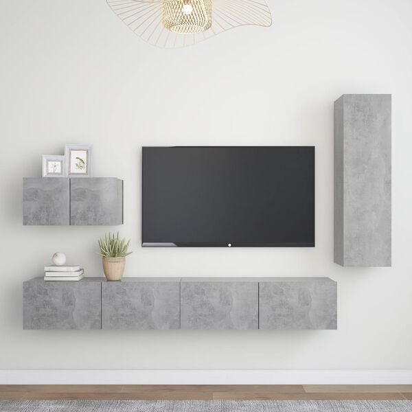vidaXL 4 Piece TV Cabinet Set Concrete Grey Engineered Wood