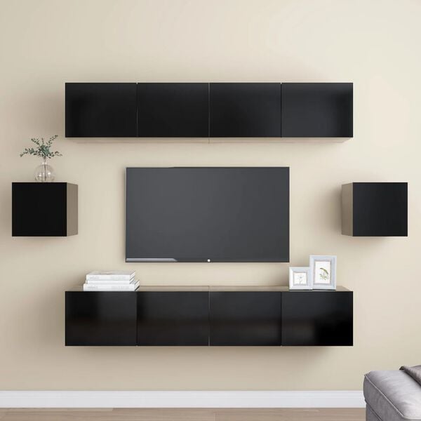 vidaXL 6 Piece TV Cabinet Set Black Engineered Wood