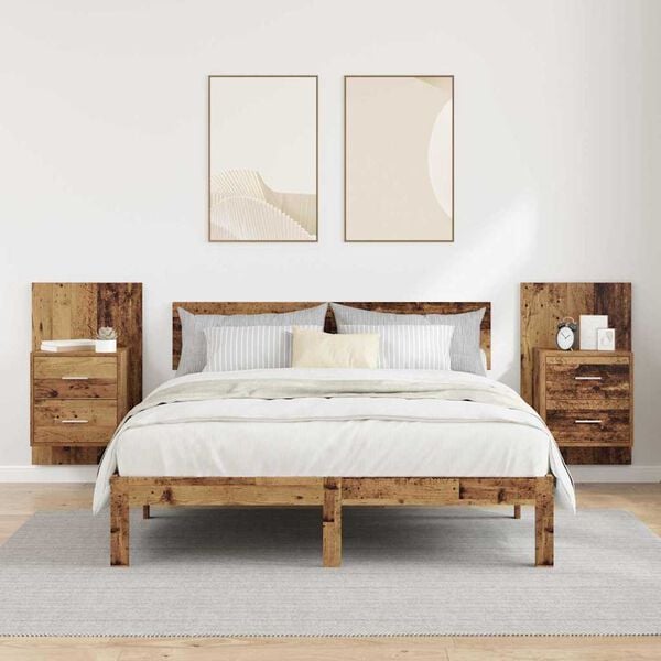 vidaXL Wall-mounted Bedside Cabinet 2 pcs Old Wood 48.5 x 32.5 x 80 cm