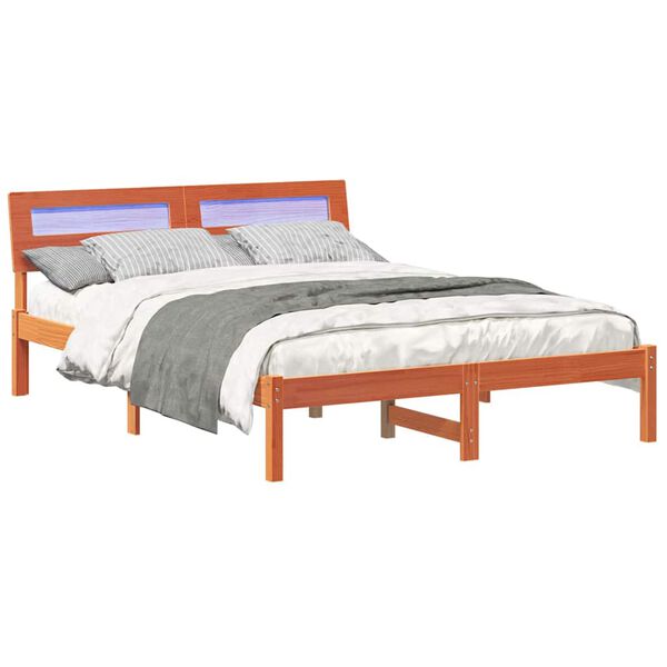 vidaXL Bed Frame with Headboard Wax Brown 140 x 190 cm Solid Pine Wood