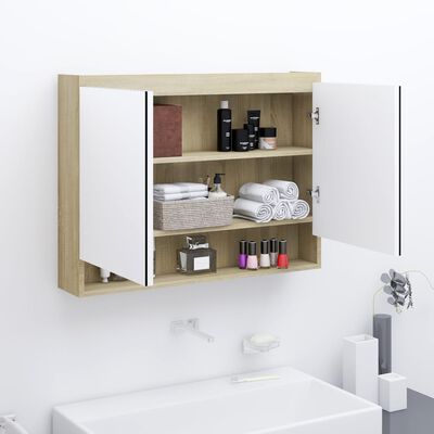 vidaXL Bathroom Mirror Cabinet 80x15x60 cm MDF White and Oak
