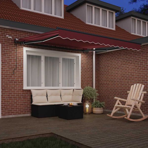 vidaXL Automatic Retractable Awning with LEDs Burgundy 300x250 cm