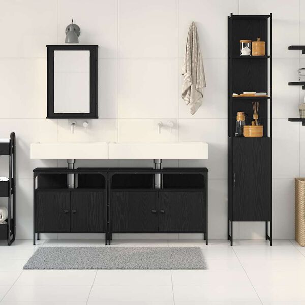 vidaXL Bathroom Furniture Set 4 pcs Black Oak Engineered Wood