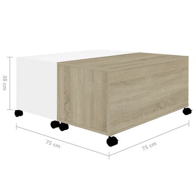 vidaXL Coffee Table White and Sonoma Oak 75x75x38 cm Engineered Wood