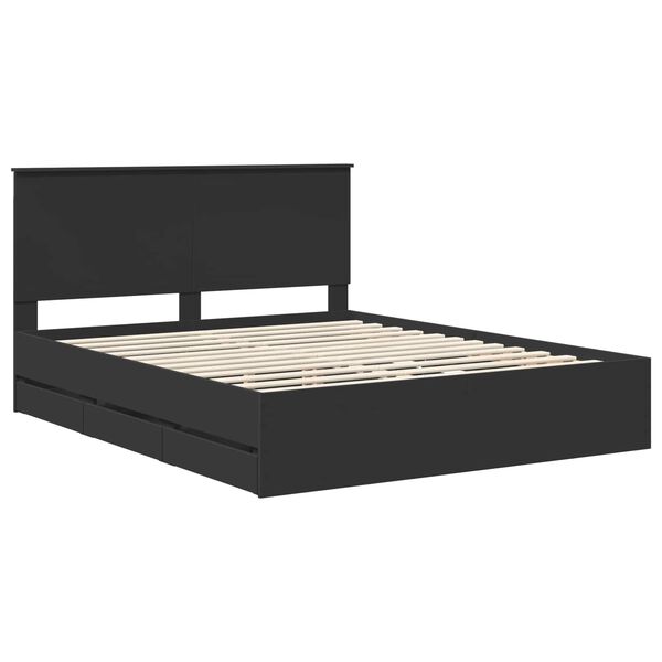 vidaXL Bed Frame with Headboard Black 160 x 200 cm Engineer Wood