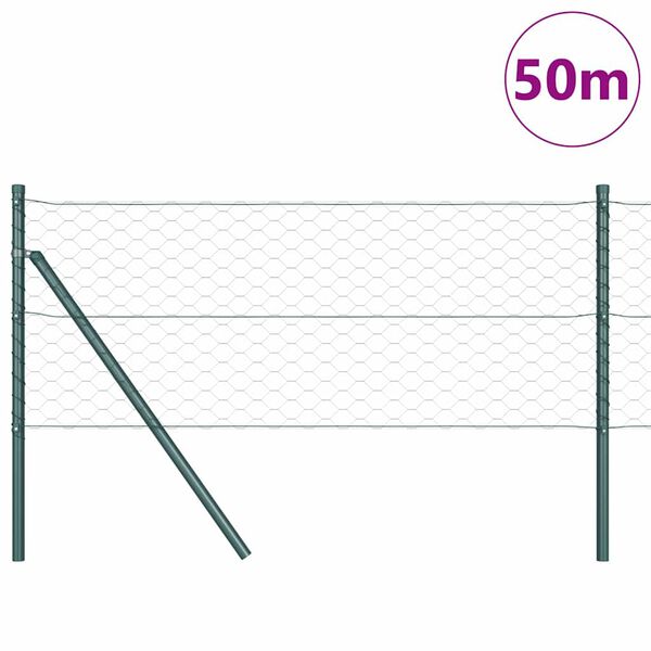 vidaXL Fence Post Green 50 x 0.6 m (50 mm mesh) Steel and PVC