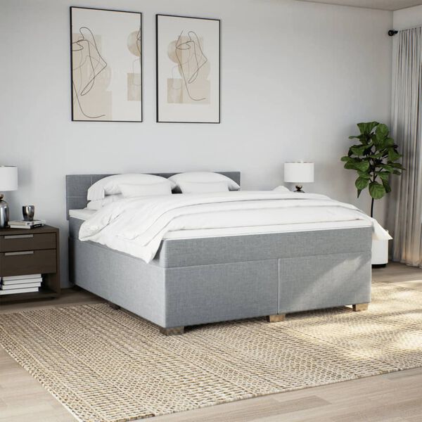 vidaXL Box Spring Bed with Mattress Light Grey 180x200 cm Fabric