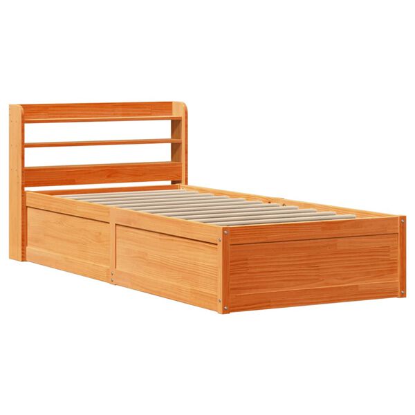 vidaXL Bed Frame with Headboard Wax Brown 75x190 cm Small Single Solid Wood Pine