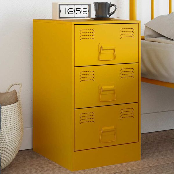 vidaXL Bedside Cabinet Mustard Yellow 34.5x39x62 cm Steel