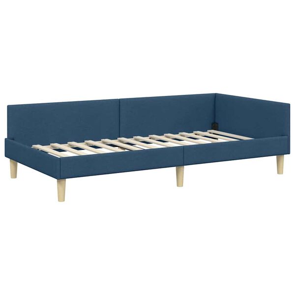 vidaXL Corner Bed Frame with Headboard Blue 90 x 200 cm Fabric