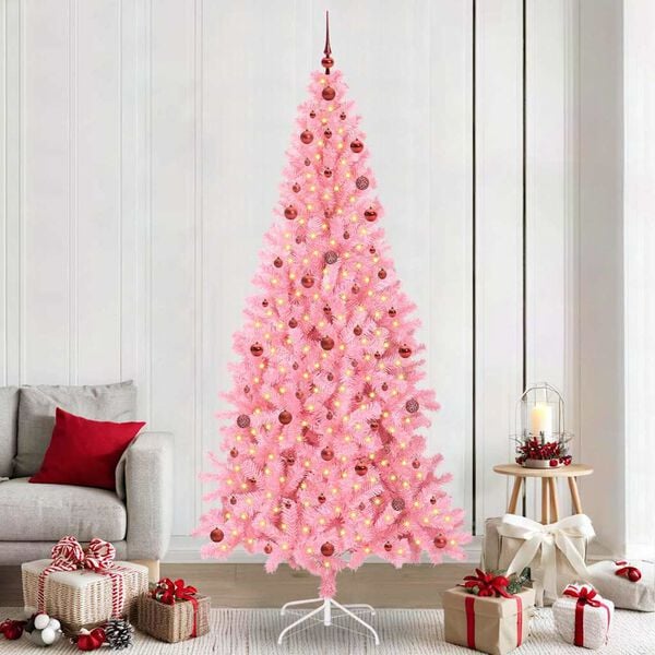 vidaXL Christmas Tree with 300 LEDs with Stand Pink 240 cm PVC