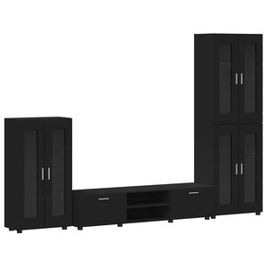 vidaXL TV Cabinet Set with Drawer FLORIN Black Engineered Wood