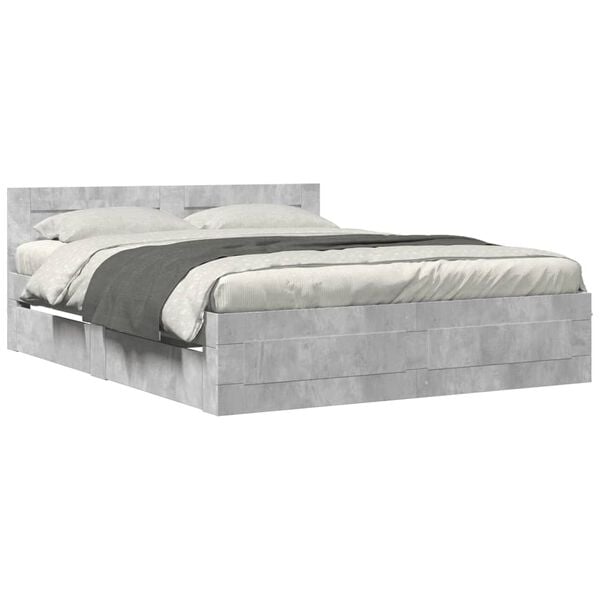 vidaXL Bed Frame with Headboard without Mattress Concrete Grey 150x200 cm King Size