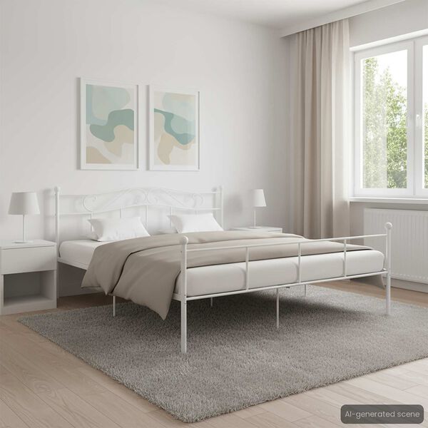 vidaXL Bed Frame without Mattress White Metal 180x200 cm Super King