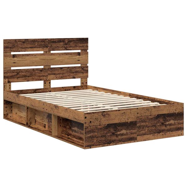 vidaXL Bed Frame with Headboard Old Wood 120 x 200 cm Solid Pine Wood