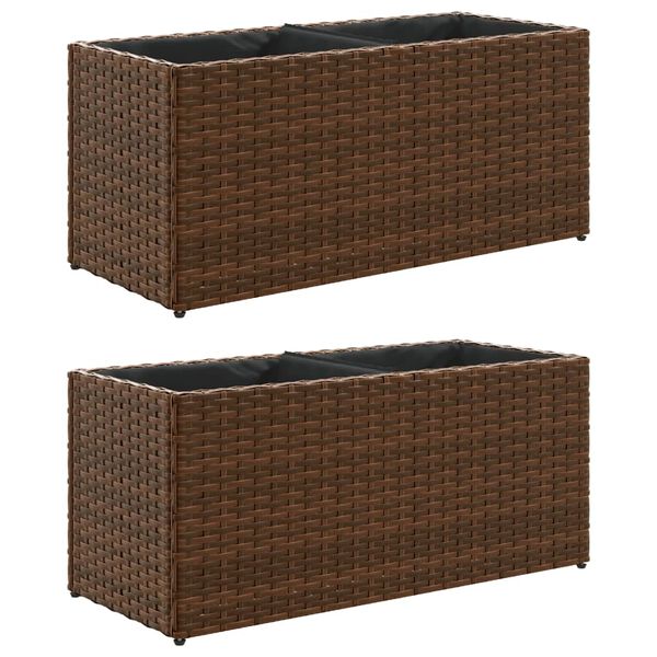 vidaXL Garden Planters with 2 Pots 2 pcs Brown 72x30x32 cm Poly Rattan