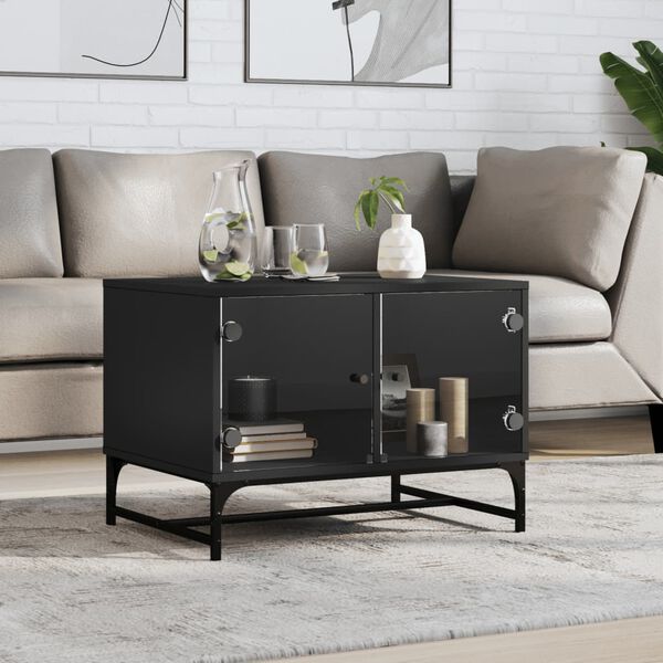 vidaXL Coffee Table with Glass Doors Black 68.5x50x50 cm