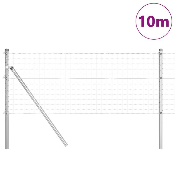 vidaXL Fence with Post Silver 0.6 x 10 m Steel and PVC