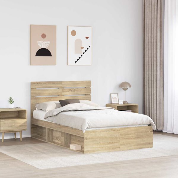 vidaXL Bed Frame with Headboard Sonoma 120 x 200 cm Solid Pine Wood