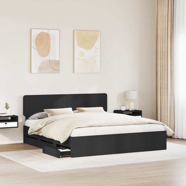 vidaXL Bed Frame with Drawer Black 200 x 200 cm Engineer Wood