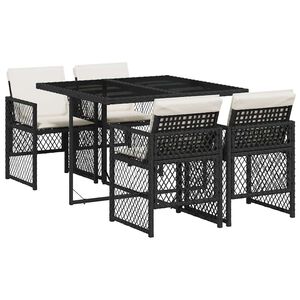 vidaXL 5 Piece Garden Dining Set with Cushions Black Poly Rattan
