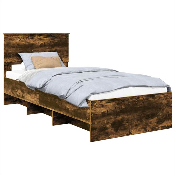 vidaXL Bed Frame with Headboard Smoked Oak 90 x 200 cm Engineered Wood