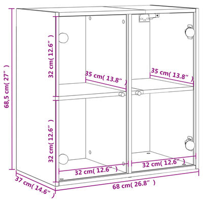 vidaXL Wall Cabinet with Glass Doors Smoked Oak 68x37x68.5 cm