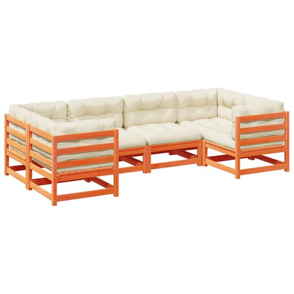 vidaXL 6 Piece Garden Sofa Set with Cushions Wax Brown Solid Wood Pine