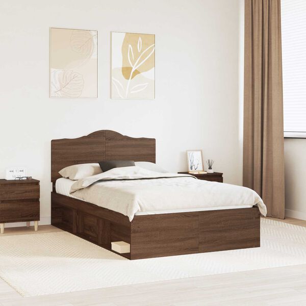 vidaXL Bed Frame with Headboard Brown Oak 120 x 200 cm Solid Pine Wood