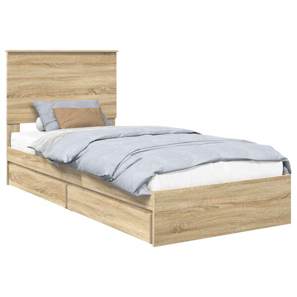 vidaXL Storage Bed with Drawer Sonoma Oak 90 x 200 cm Engineered Wood