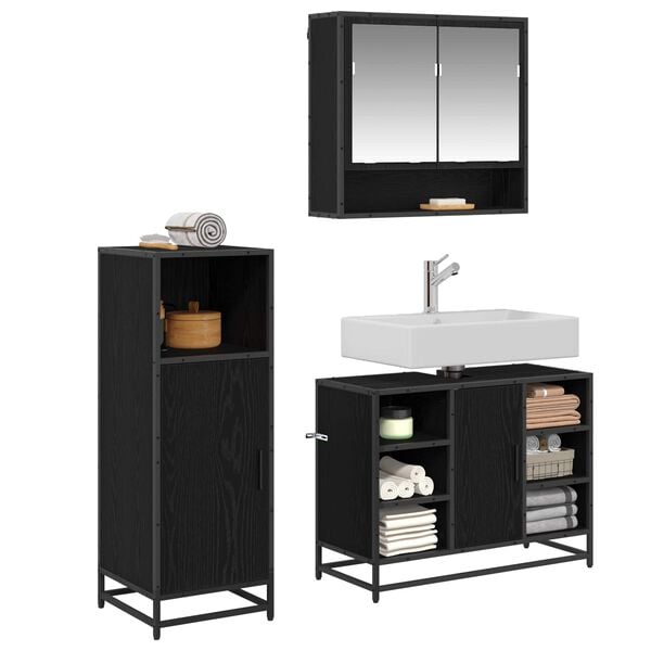 vidaXL Bathroom Furniture Set 3 pcs Black Oak Engineered Wood