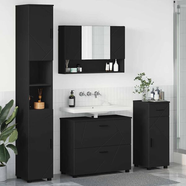 vidaXL Bathroom Furniture Set with Drawer 4 pcs Black Engineered wood