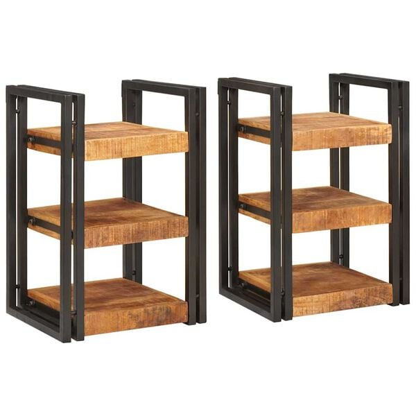 vidaXL Bedside Table 2 pcs Brown and Black Solid Mango Wood